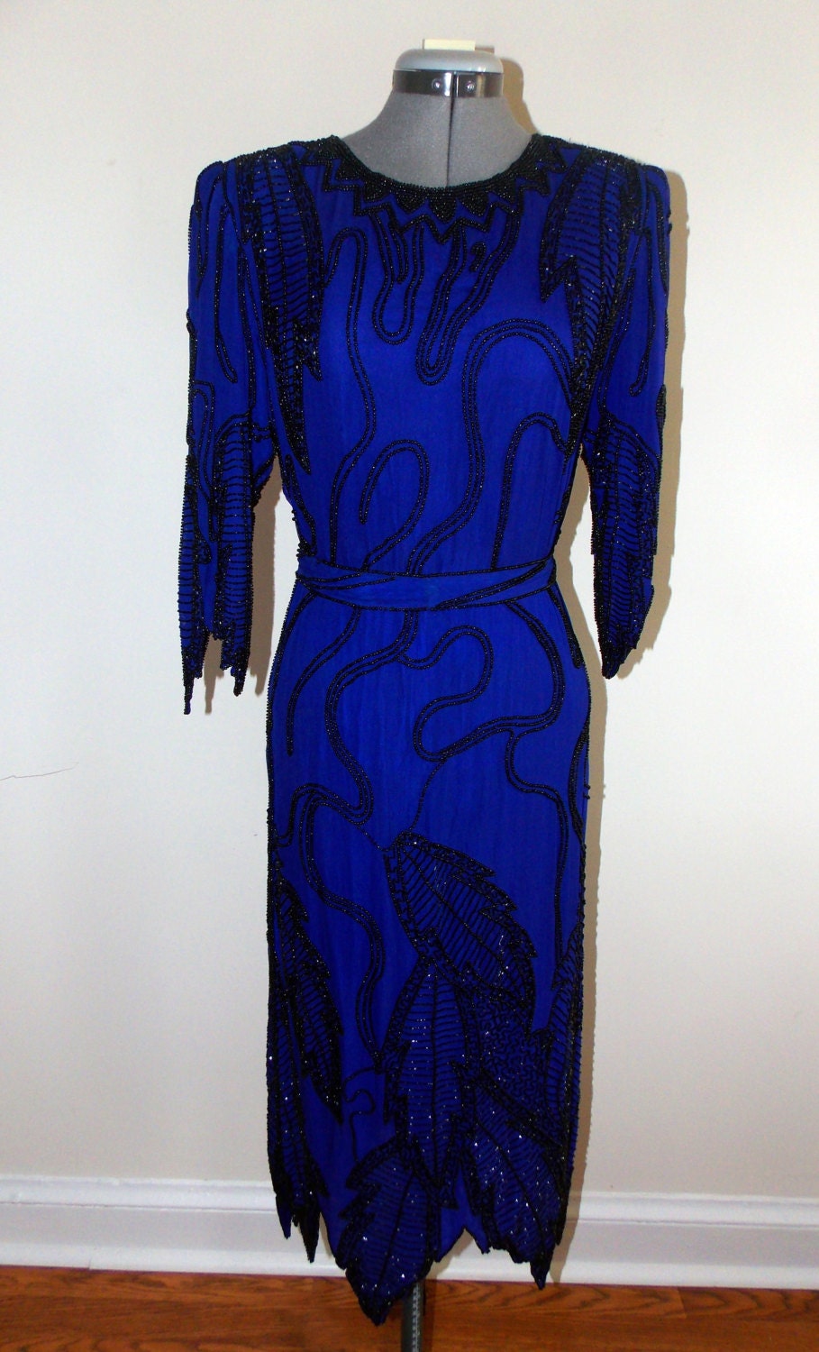 Rare Vintage Scala Royal Blue Beaded Dress Sz S by LeadingLadyShop