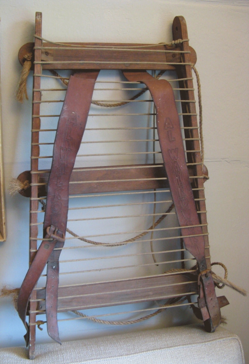 primitive backpack frame / wood cord leather rope / by mudintheUSA