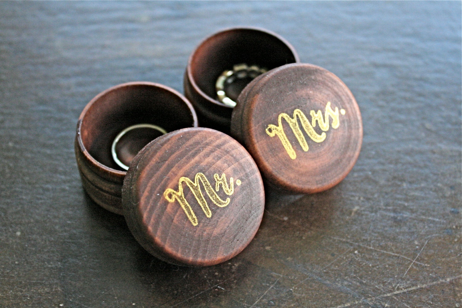 Wedding ring box set. Tiny round ring boxes ring bearer