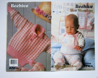 Vintage Baby Knit Patterns, Beehive Wee Wonders 478 Pattern Book, 1986 Baby S...