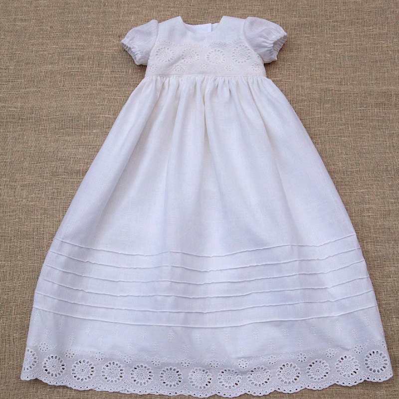 Baby girl baptism christening dress girl heirloom linen gown