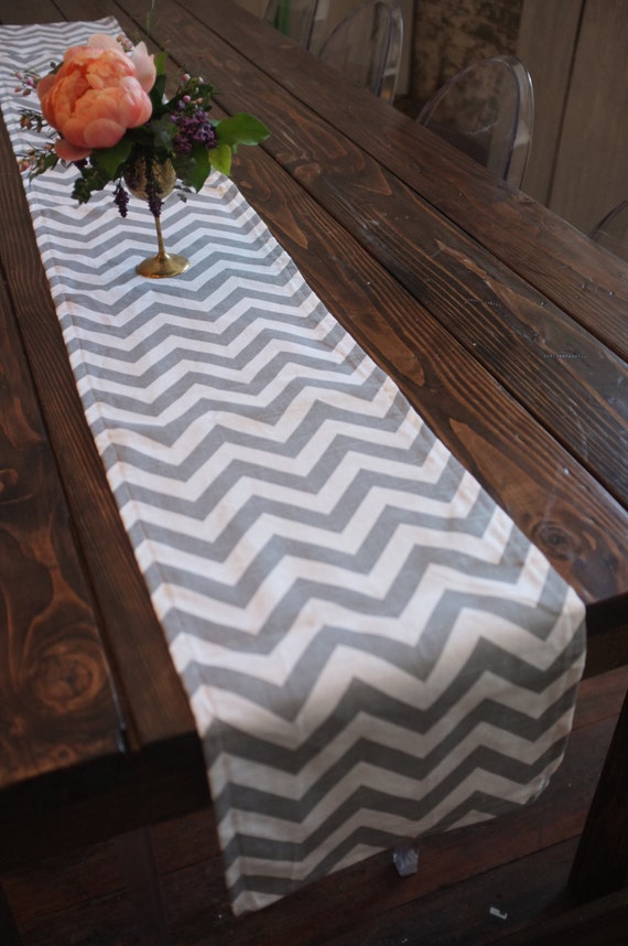 Gray and White Chevron Table Runner