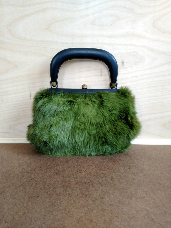 Vintage Green Rabbit Fur Purse