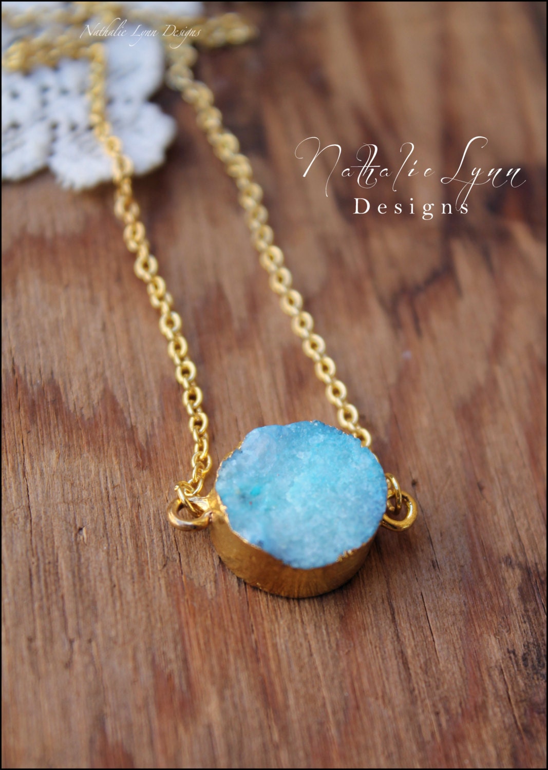 Blue Druzy Necklace Druzy Pendant Necklace By Nathalielynndesigns