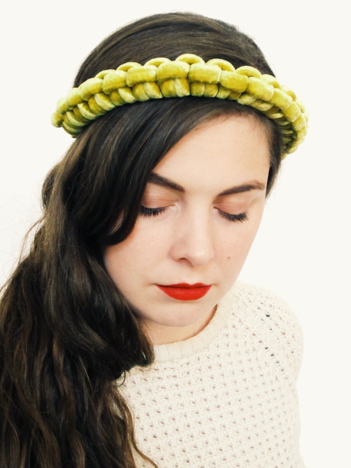 Yellow knotted headband halo headband silk velvet headband