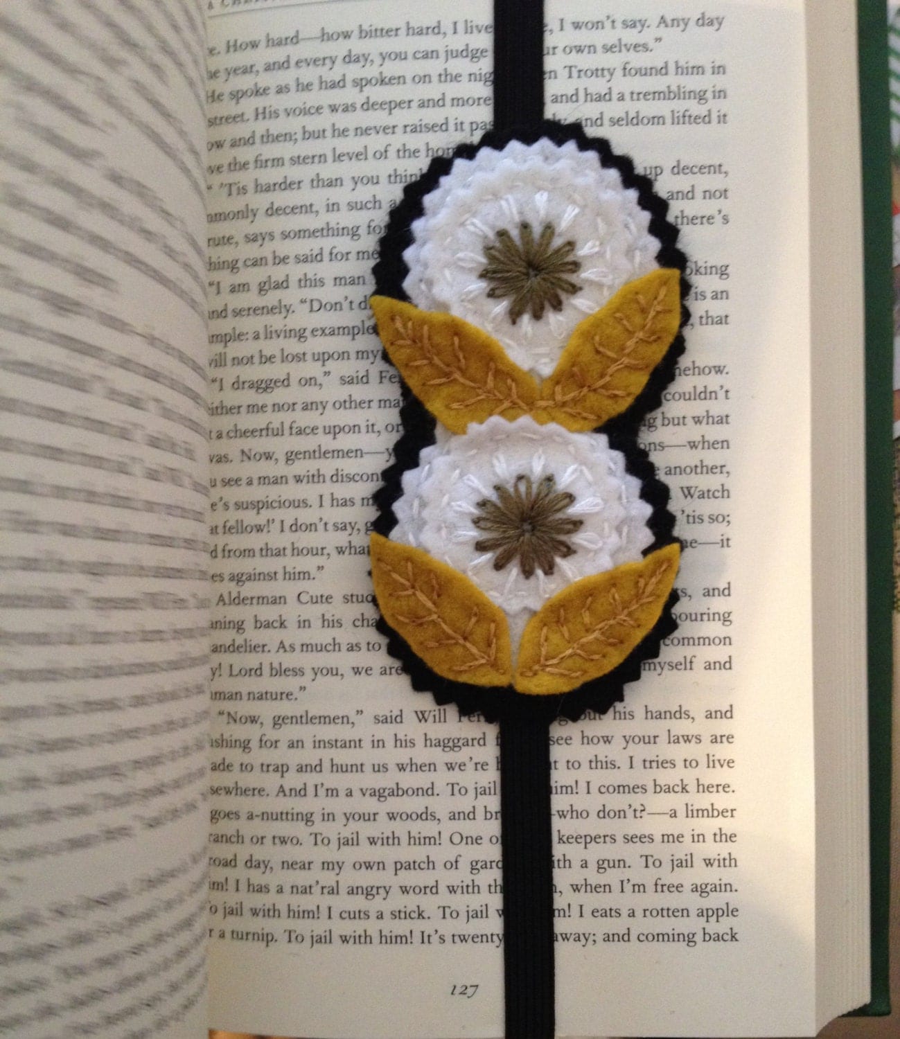 Felt Bookmark Flower Embroidered Elastic Will hold by LovesNoel