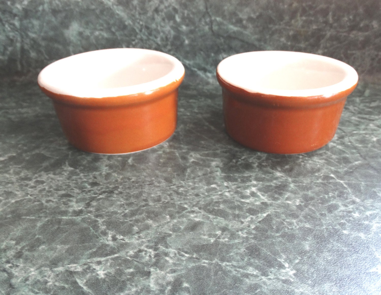 Vintage pair of Small Brown Hall Custard Cups Ramekins
