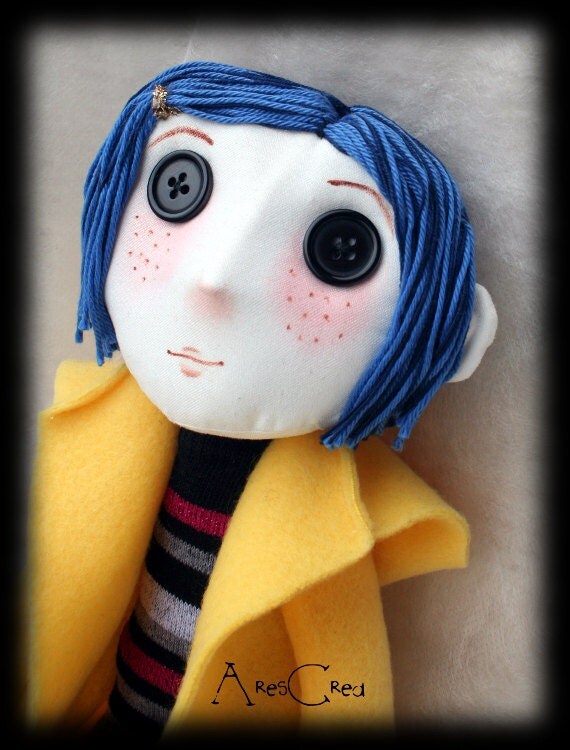Coraline cloth doll with button eyes handmade rag doll