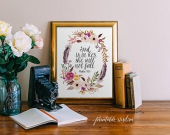 God is in her, Printable Wisdom Psalm 46:5, Bible Verse Art print calligraphy wall art decor, inspirational quote, Printable Art Bible Verse