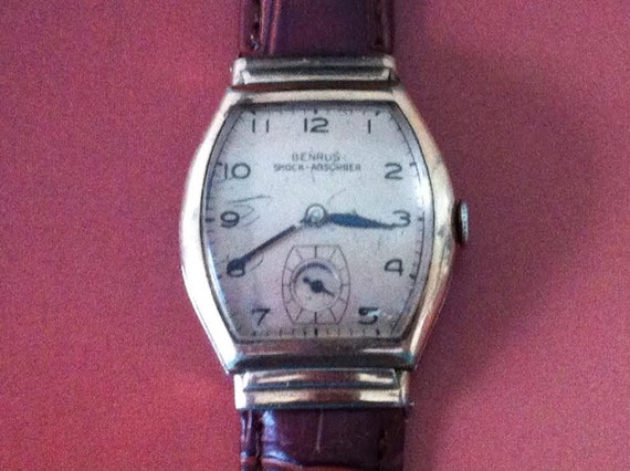 Vintage Men's Watch Benrus Tonneau Shaped Rose by delovelyness