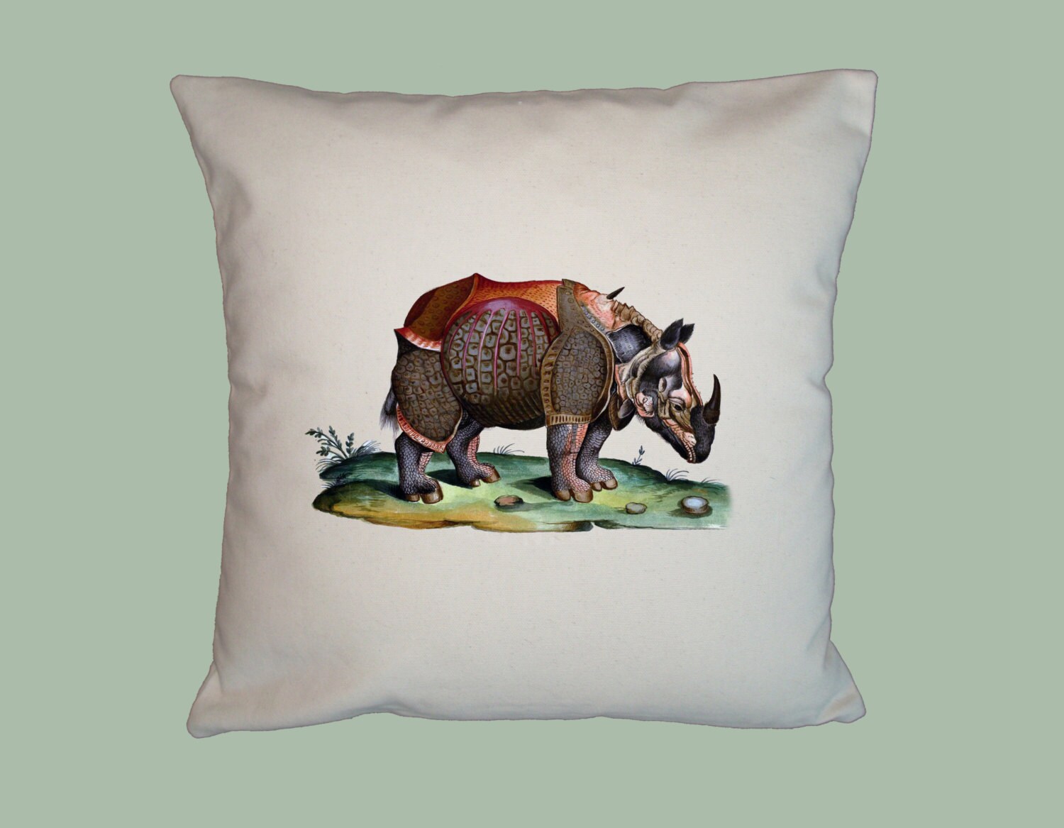 Gorgeous Italian Rhino Rhinoceros Illustration HANDMADE 16x16