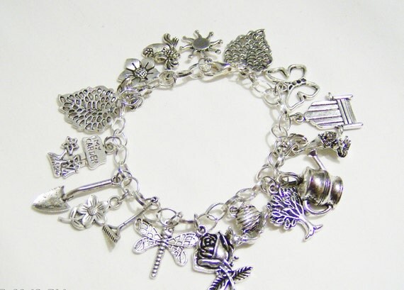 Gardening charm bracelet metal charm garden bracelet