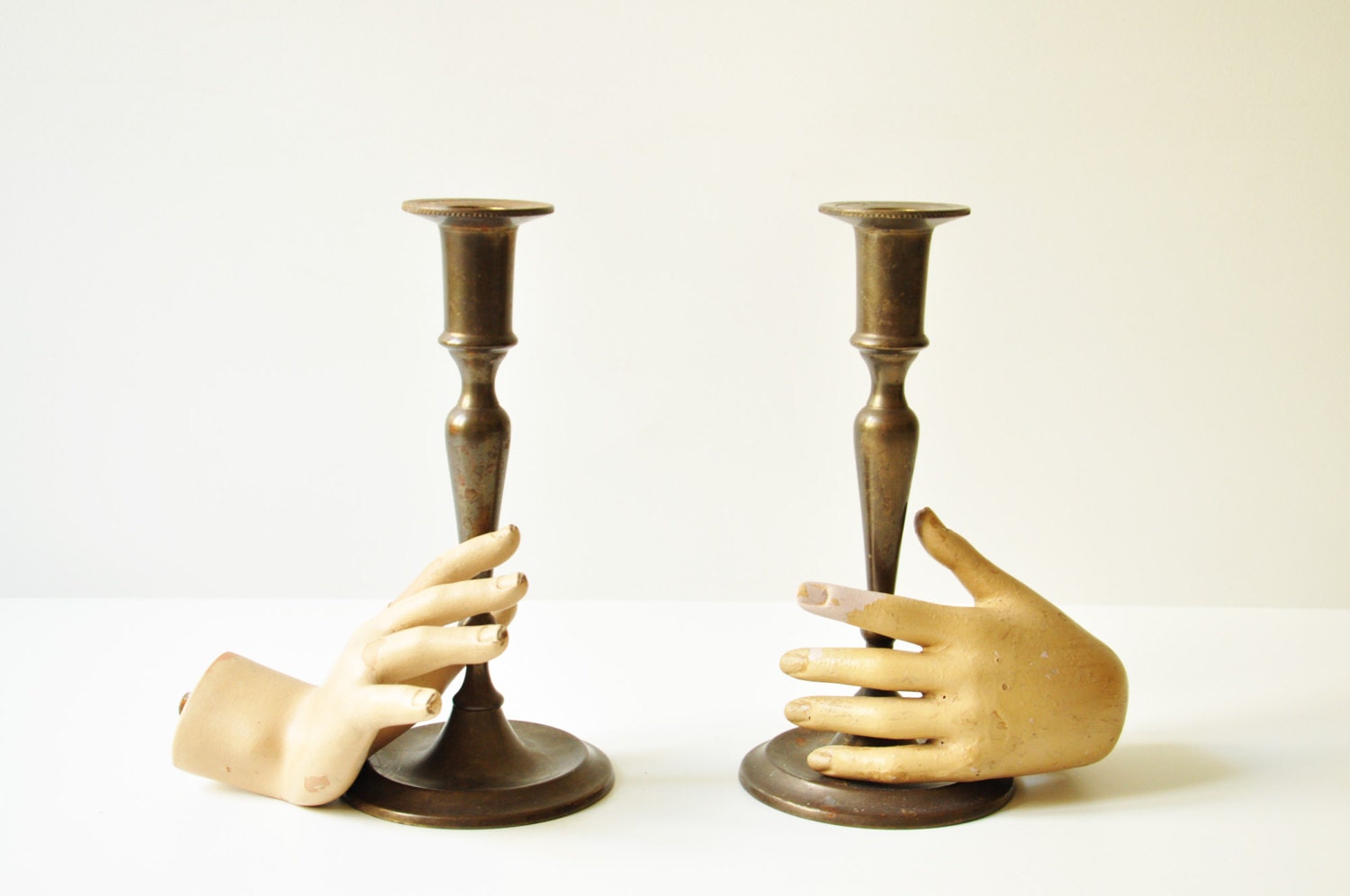 Set of Two Antique Bronze Candle Holders by thelittlebiker