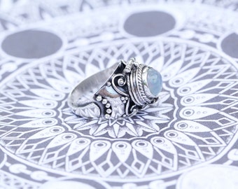 Rainbow Moonstone Ring, Locket Ring, Silver Rings, Boho, Secret Compartment Ring, Poison Ring, 925 Sterling Silver Ring, Moonstone, Don Biu