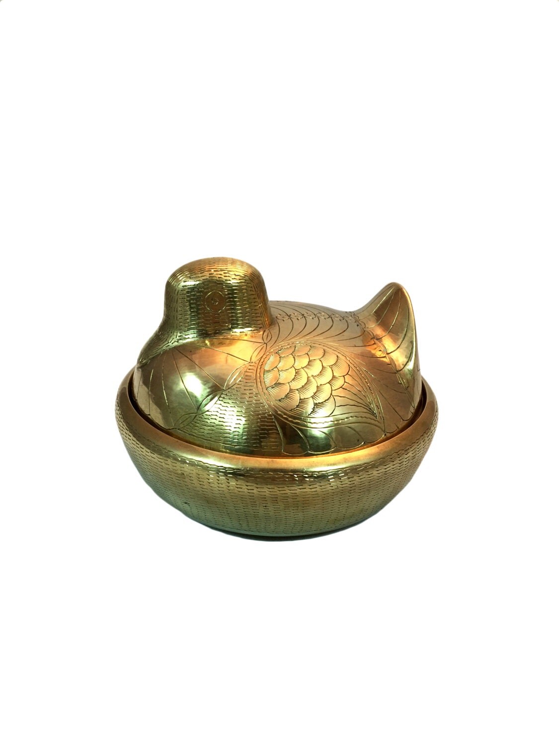 Vintage Brass Duck Bowl Gold Bird on Nest Dish by HarpersFlea
