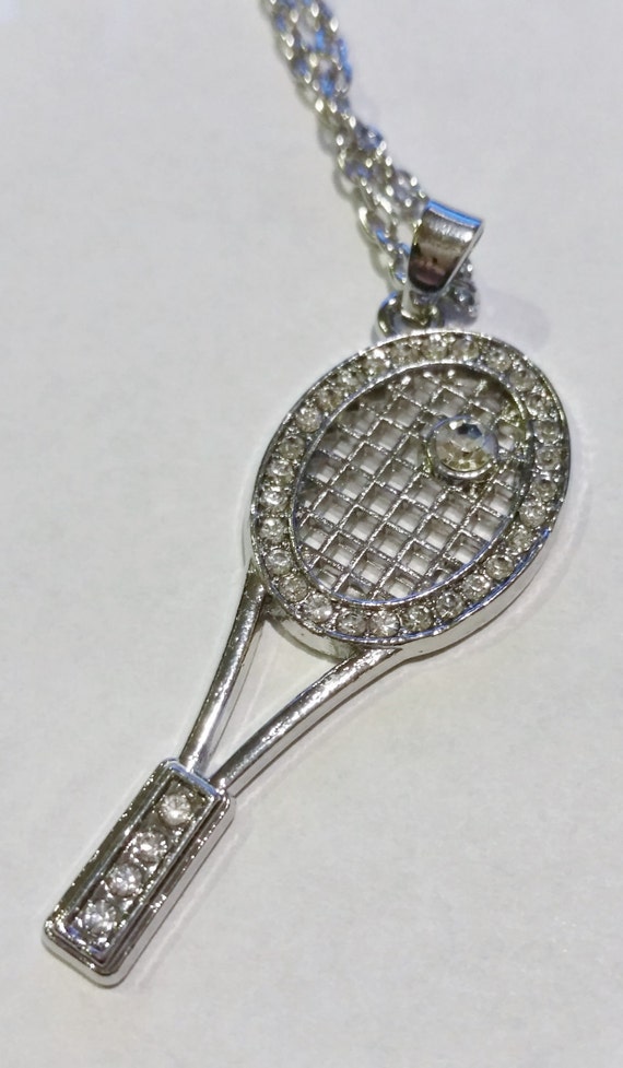 Tennis Racquet Racket Crystal Necklace Fashion Jewelry