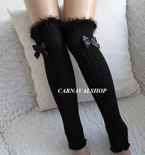 Dark grey Leg Warmers Fur Socks Bow Ribbon Women Socks Fashion
