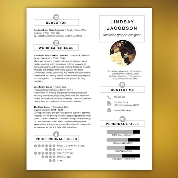 Designer Resume Template - Free Cover Letter and References - Instant Download - Infographic Elements JACOBSON