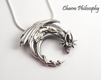 Dragon Necklace - 925 Sterling Silver Fantasy Jewelry - Snake, Anchor, Rope or Curb Chain