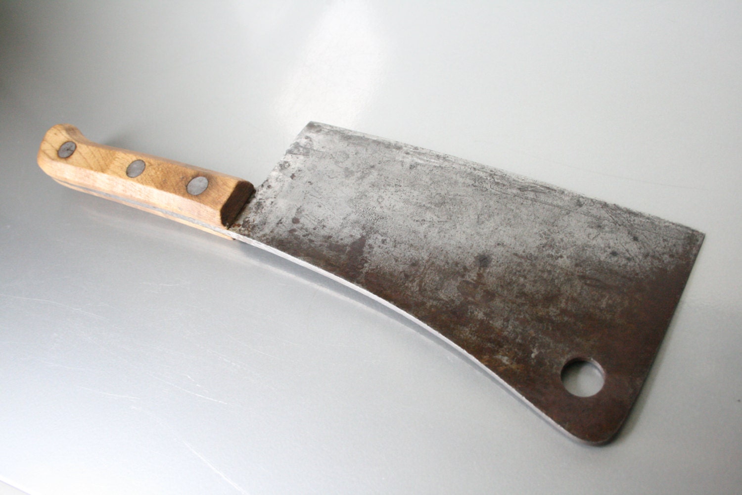 Rare Antique Meat Cleaver / Russell Green River Works / Light