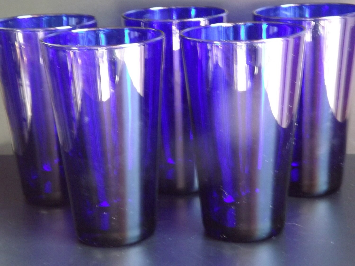 Vintage Set of five cobalt blue drinking glasses