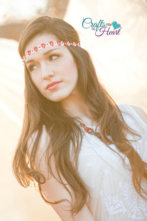 Red & White Flower Boho Headband Boho by PACraftsfromtheHeart