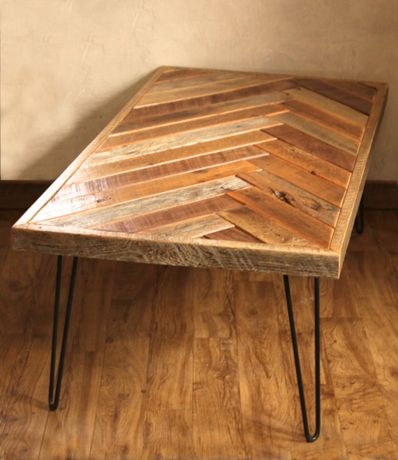 Herringbone Coffee Table with Hairpin Legs by GrindstoneDesign