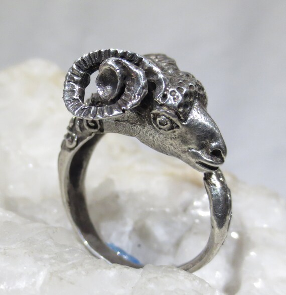 Sterling Silver Aries Ram Zodiac Ring Diamond Birthstone