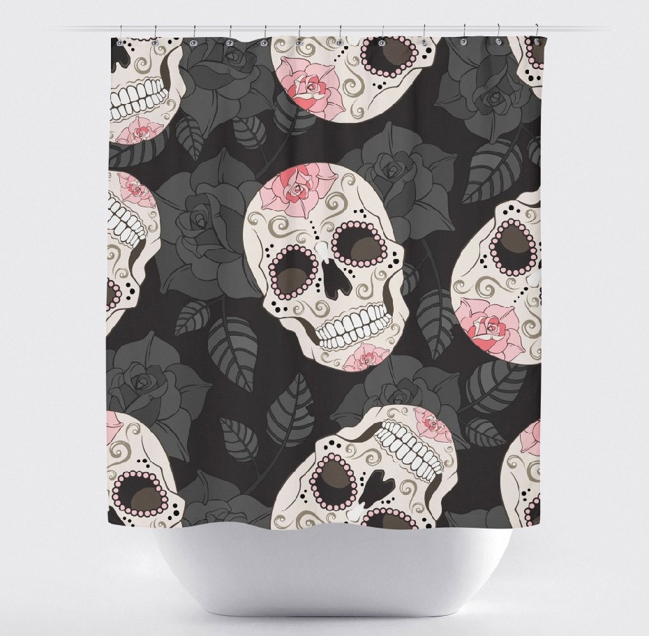Sugar Skull Shower Curtain Dia de Meurtos Shower by InkandRags