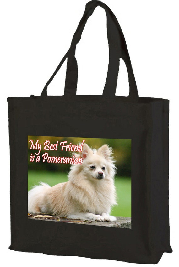 Pomeranian Dog Cotton Shopping Bag with gusset and long