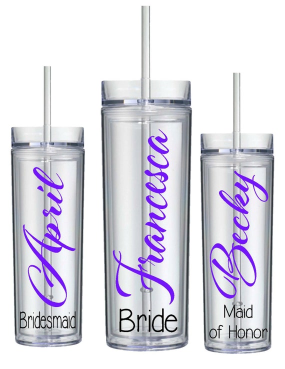 7 Skinny Personalized Bridesmaid Tumblers by YouDreamItDesigns