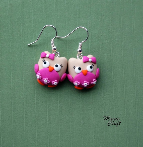 Owl Earrings Handmade in Polymer Clay