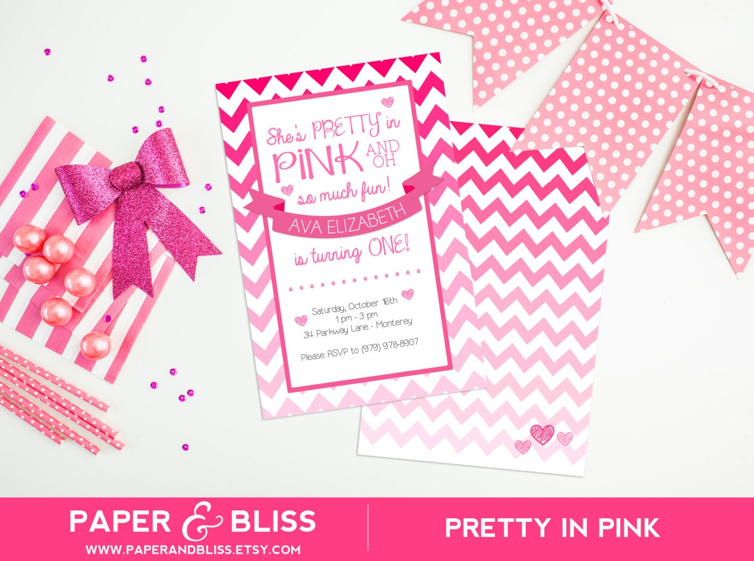 Pretty In Pink Birthday Party Invitations 8