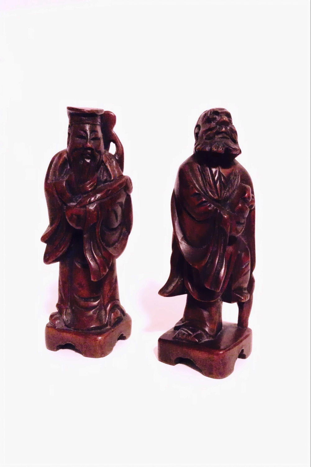 Vintage Carved Wooden Chinese Immortals Figurines Lu Dongbin