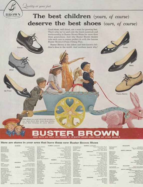 Items similar to 1960 Buster Brown Children's Shoes Ad Easter Bunny ...