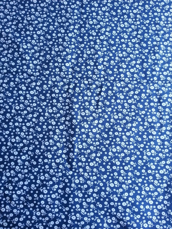 Items similar to Calico Floral Print Fabric - Navy Blue and White - DIY ...