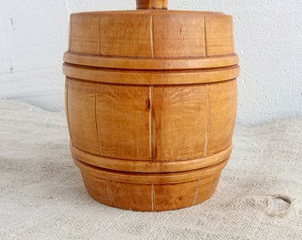 Wooden keg Vintage wooden casks Retro rustic carved wood kegs Old country housewares Primitive kitchen box Handmade Folk Woodworking Reuse