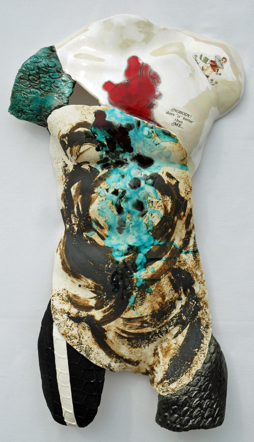 Ceramic sculpture wall art male torso handmade clay torso