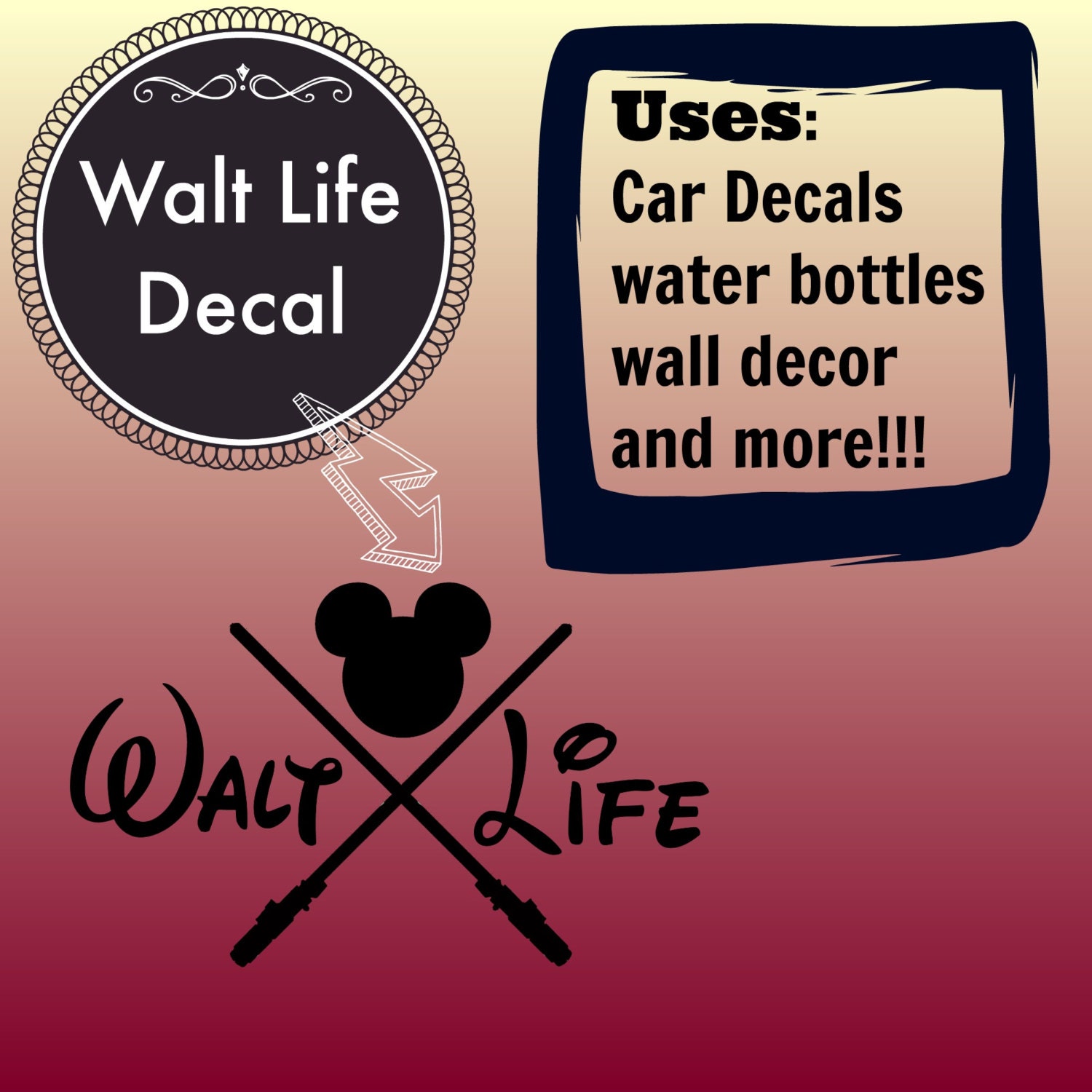 Walt Life Vinyl Decal Disney Decal Vinyl Decal by DigitallyOCD