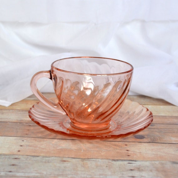 Vintage light Pink Depression glass swirl by TheCastOffQueen