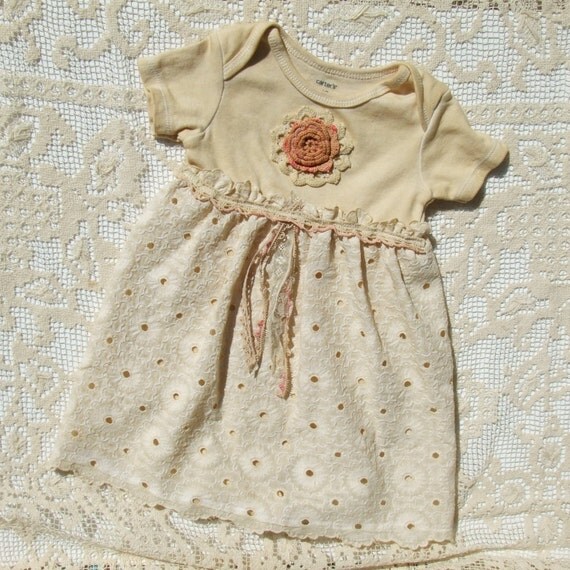 Shabby Chic baby girl dress / size 12 months / by BygoneLizzyLane