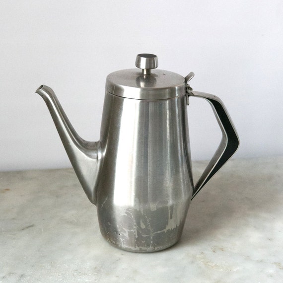 Vintage Stainless Steel Tall Tea Pot with Black by ArchieAndIris