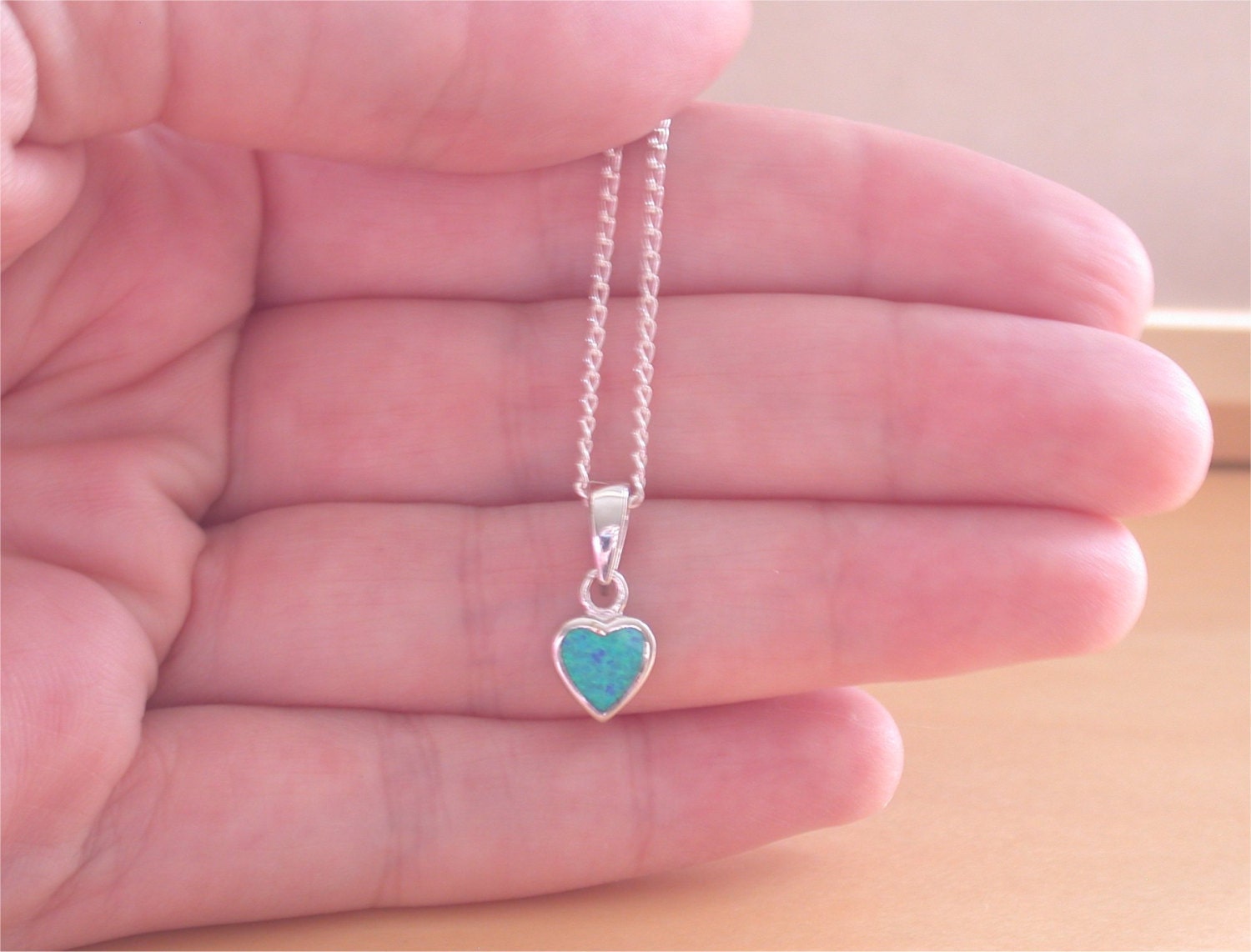 925 Blue Opal Heart Pendant & 18 Silver by joannasjewellerycouk