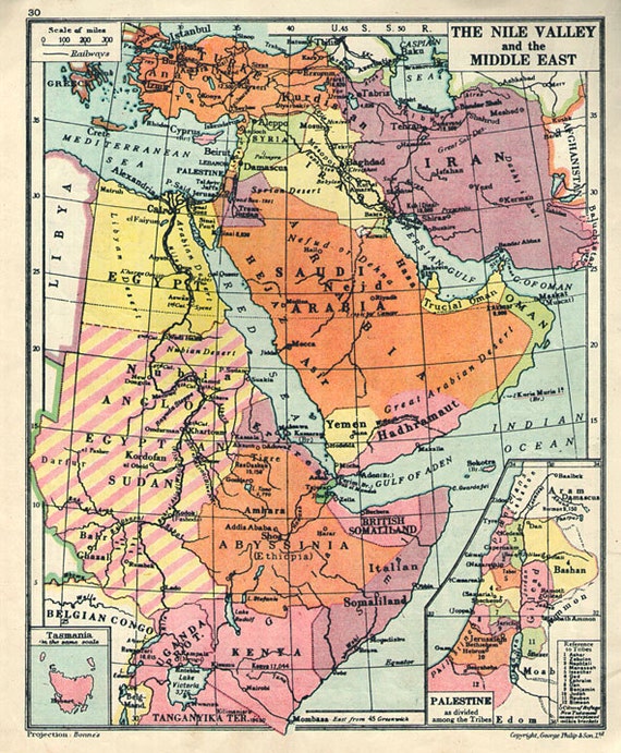 Sweet Map of The Nile Valley and the Middle East 1940s atlas