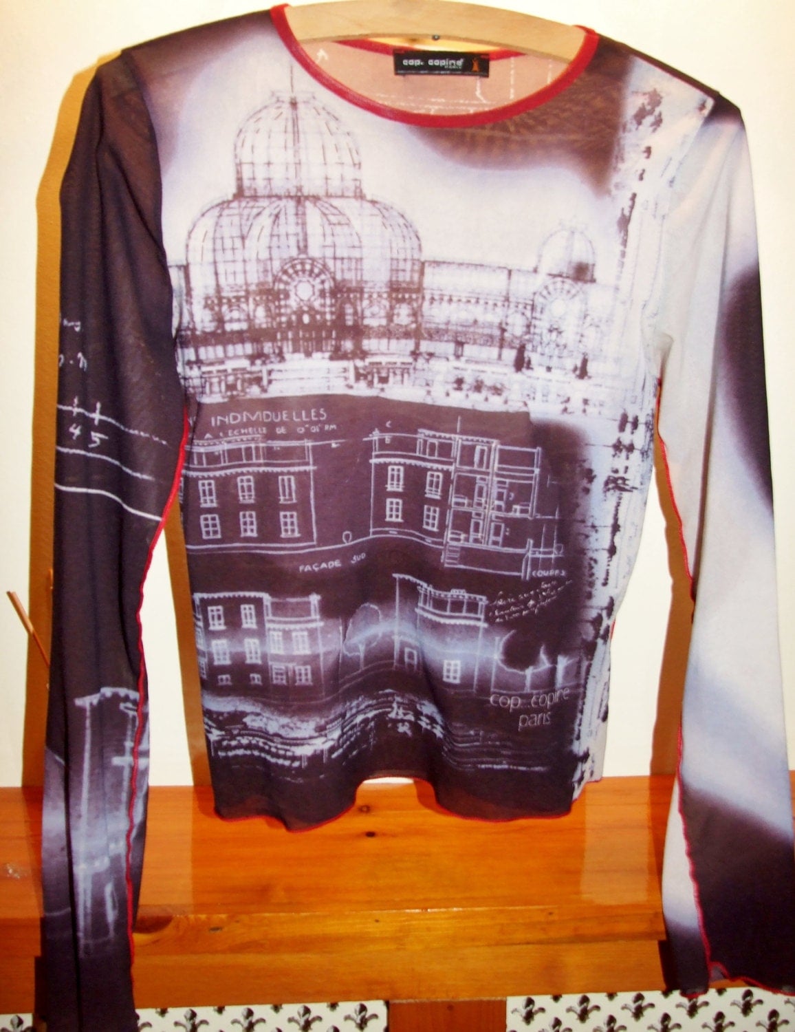Vintage Graphic Art 90s Photo Cop Copine Sheer Mesh Long Sleeve