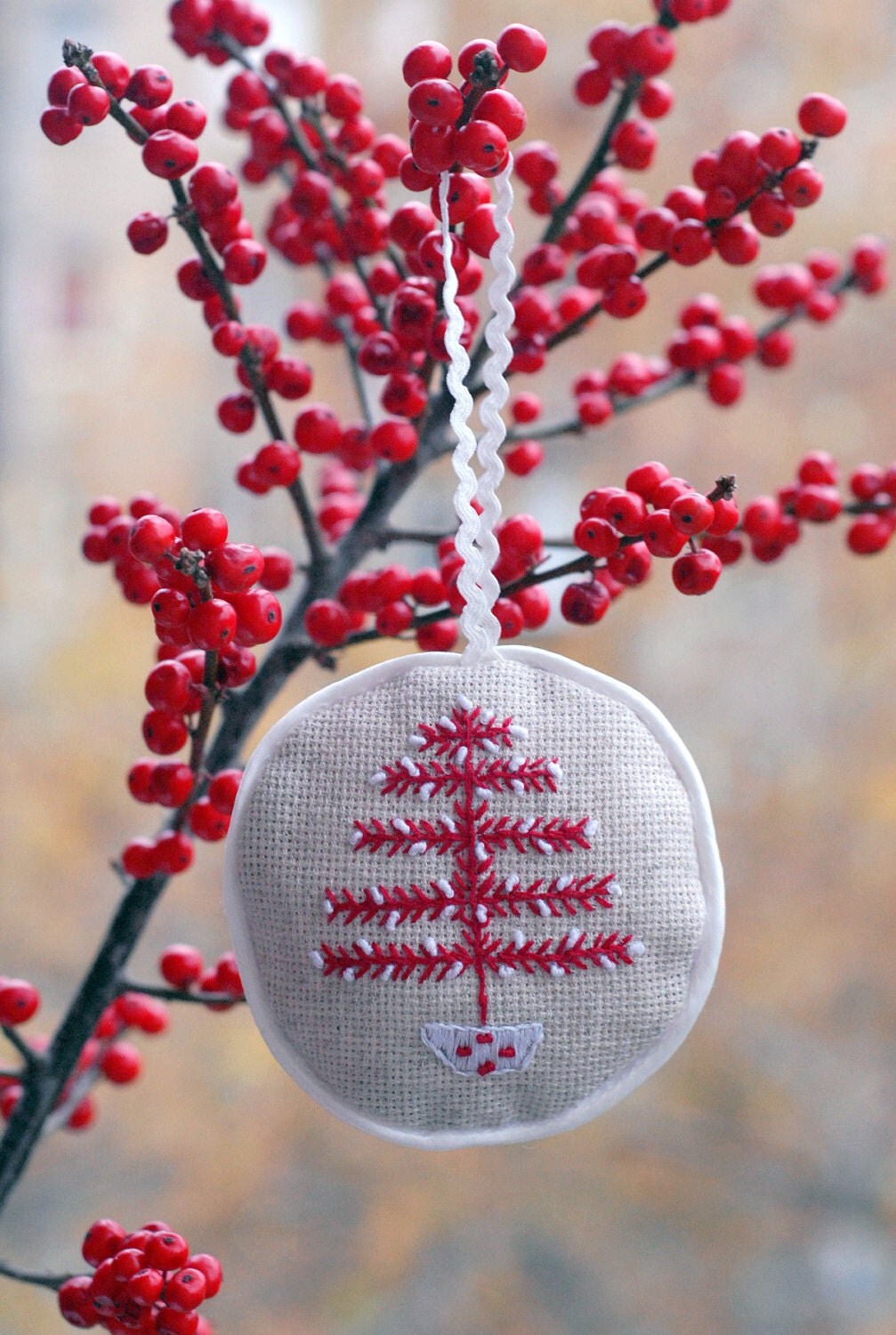 Embroidered Christmas tree ornament / Xmas tree decoration