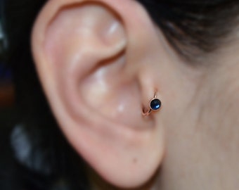 Sapphire Tragus Earring - Gold Nose Ring - Rook Earring - Cartilage Hoop - Forward Helix Earring - Septum Ring - Tragus Piercing 16 gauge