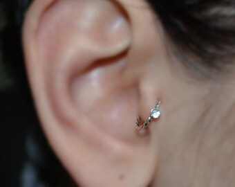 Tragus Earring 20g - Silver Nose Ring - White Topaz Tragus Hoop - Forward Helix Earring - Cartilage Earring - Rook Piercing - Conch Earring