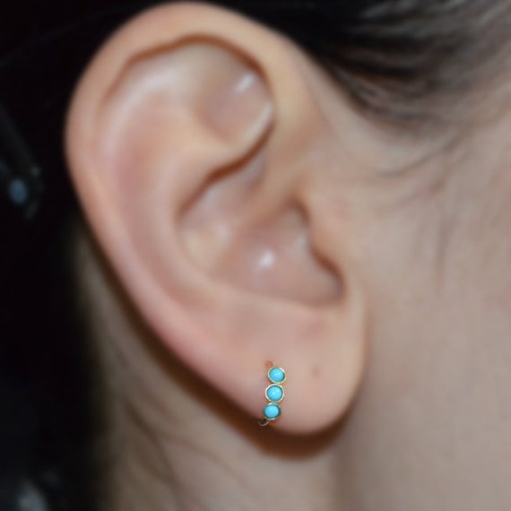 Tragus Earring - Gold Nose Piercing - Helix Ring - Turquoise Tragus Hoop - Daith Piercing - Cartilage Ring - Rook Jewelry - Nose Ring 18g
