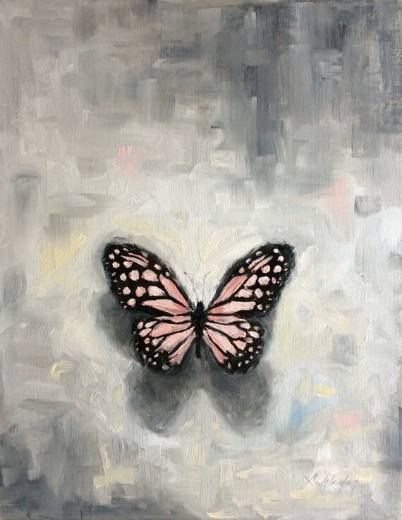 Butterfly Painting on Canvas Board 11x14 pink by Claudiandra